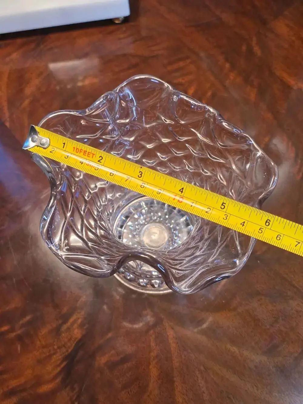 Antique Jefferson Glass Clear Pressed Glass Diamond and Thumbprint Ruffled Vase